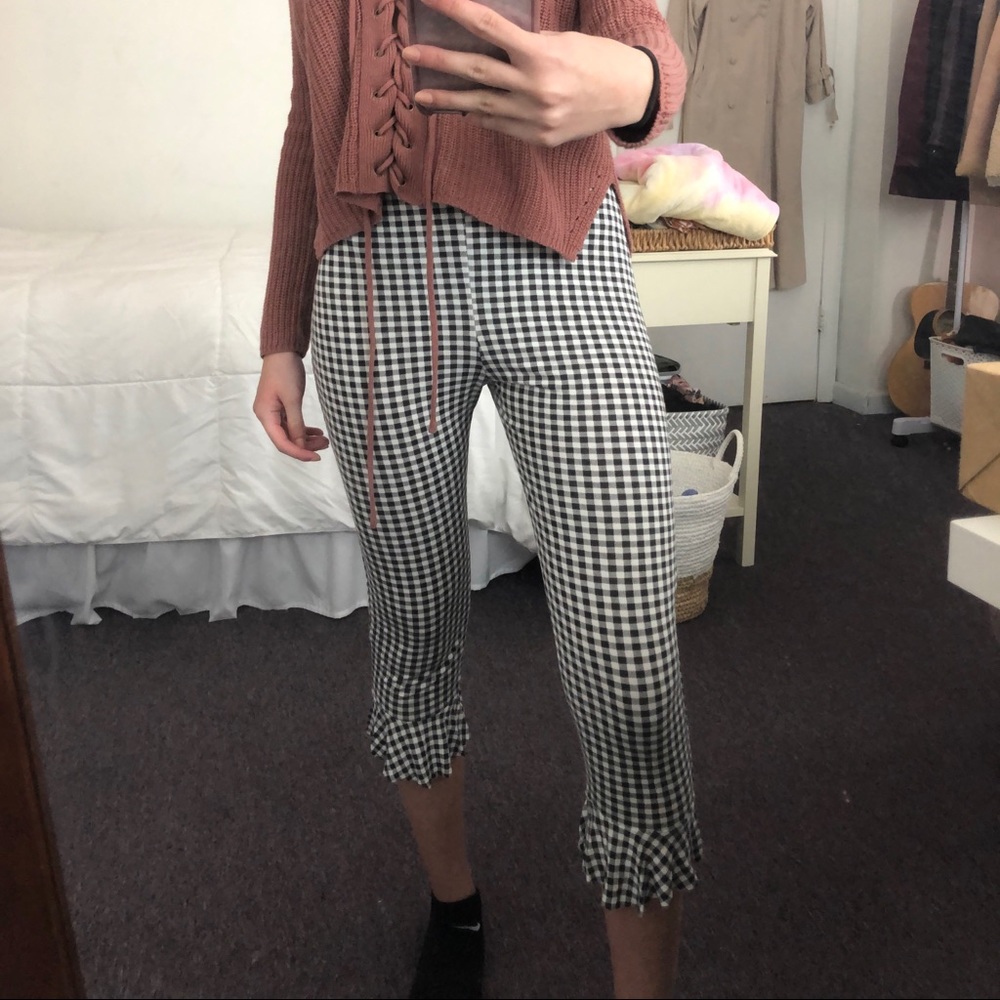 boohoo gingham patterned flounce hem pants
